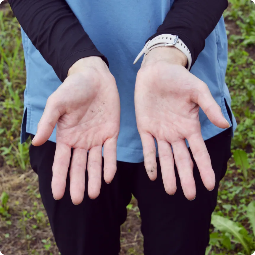 野菜に愛情を注ぐスタッフの手5